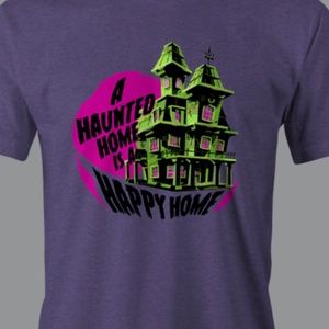 Haunt Shirts Haunted Home is a Happy Home purple shirt size small